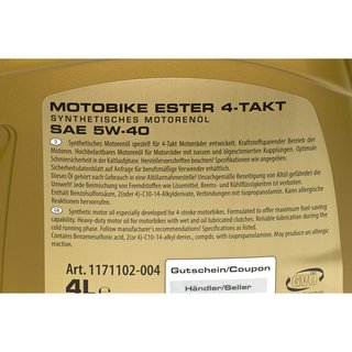 Engine Oil RAVENOL Motobike 4-T Ester SAE 5W-40 4 Liters