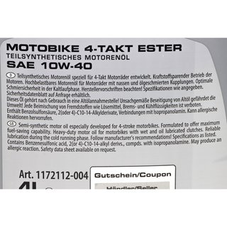 Motorl Set Ester 10W40 4 Liter + lfilter HF143
