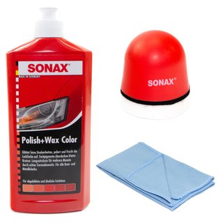 Polishset Polish and Wax Paint Color red SONAX 500 ml + P-Ball Sponge + Microfibercloth