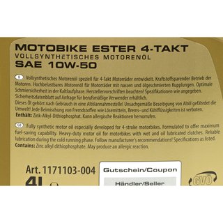 Motorl Set Ester 10W50 4 Liter + lfilter OX61D