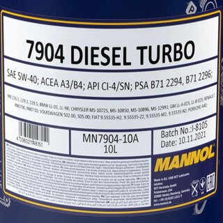 Motorl Motor l MANNOL Diesel Turbo 5W40 API CI4/ SN 10 Liter