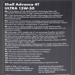 Motorl Motor l Shell Advance 4T Ultra 15W-50 4 X 1 Liter