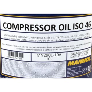 Kompressorl Kompressor l MANNOL ISO 46 10 Liter mit Ausgieer