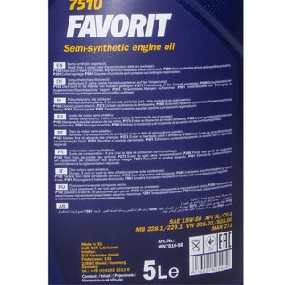 Motorl Set Favorit 15W-50 API SL CF CF-4 5 Liter + lfilter Febi 38405