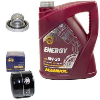 Engine Oil Set 5W-30 5 liters + oil filter SCT SK805 + Oildrainplug 04572