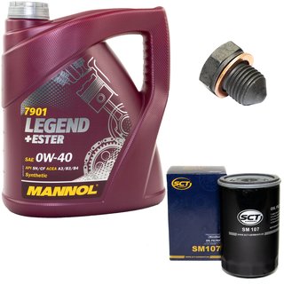 Engine Oil Set 0W-40 4 liters + oil filter SCT SM107 + Oildrainplug 12281