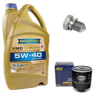 Motorl Set VMO SAE 5W-40 5 Liter + lfilter SM836 + lablassschraube 48871