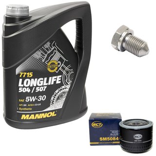 Motorl Set Longlife 5W-30 API SN 5 Liter + lfilter SM5084 + lablassschraube 15374