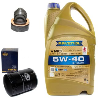 Engineoil set VMO SAE 5W-40 5 liters + Oil Filter SM133 + Oildrainplug 12281