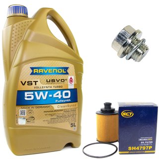 Motorl Set VollSynth Turbo VST SAE 5W-40 5 Liter + lfilter SH4797P + lablassschraube 30269