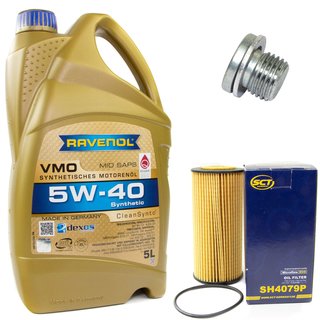 Engineoil set VMO SAE 5W-40 5 liters + Oil Filter SH4079P + Oildrainplug 100497