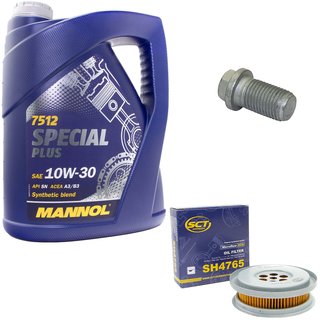 Engineoil set Special Plus 10W30 API SN 5 liters + Oil Filter SH4765 + Oildrainplug 08277