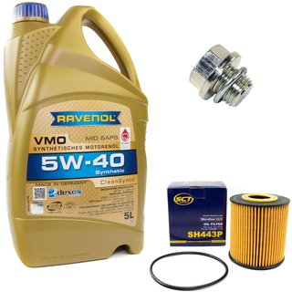 Engineoil set VMO SAE 5W-40 5 liters + Oil Filter SH443P + Oildrainplug 30269