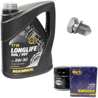 Motorl Set Longlife 5W-30 API SN 5 Liter + lfilter SM5092 + lablassschraube 48871