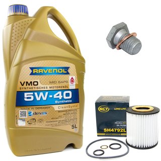 Engineoil set VMO SAE 5W-40 5 liters + Oil Filter SH4792L + Oildrainplug 100551
