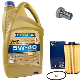 Engineoil set VMO SAE 5W-40 5 liters + Oil Filter SH430P + Oildrainplug 48893