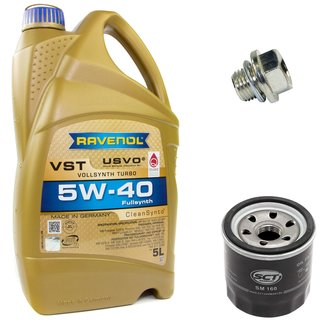 Motorl Set VollSynth Turbo VST SAE 5W-40 5 Liter + lfilter SM160 + lablassschraube 30269