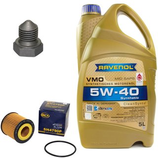 Engineoil set VMO SAE 5W-40 5 liters + Oil Filter SH4790P + Oildrainplug 03272