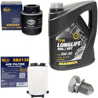 Motorl Set Longlife 5W-30 API SN 5 Liter + lfilter SM5085 + lablassschraube 48871 + Luftfilter SB2138