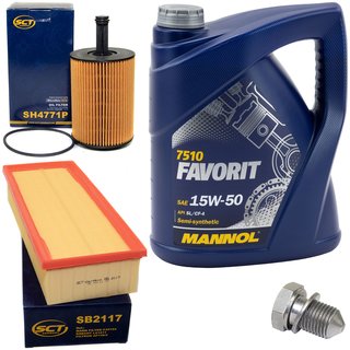 Motorl Set Favorit 15W-50 5 Liter + lfilter SH4771P + lablassschraube 48871 + Luftfilter SB2117