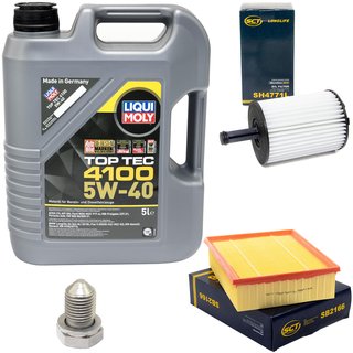 Engineoil set Top Tec 4100 5W-40 5 liters + Oil Filter SH4771L + Oildrainplug 15374 + Airfilter SB2166