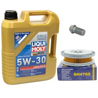 Engineoil set Longlife III 5W-30 Liqui Moly 5 liters + oilfilter SH4765 + Oildrainplug 08277