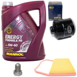 Engine Oil Set 5W-40 5 liters + oil filter SCT SM836 + Oildrainplug 48871 + Airfilter SB2391