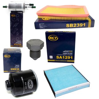 Filter set inspection fuelfilter ST 6108 + oil filter SM 836 + Oildrainplug 03272 + air filter SB 2391 + cabin air filter SA 1291