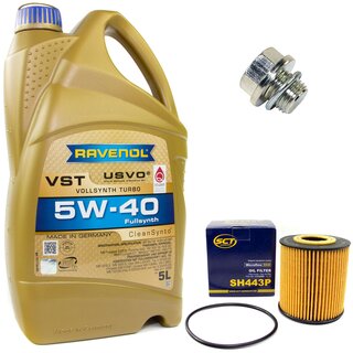 Engine Oil Set 5W-40 5 liters + Oilfilter SCT SH 443 P + Oildrainplug 30269