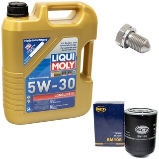 Engine Oil Set 5W-30 5 liters + Oilfilter SCT SM 108 + Oildrainplug 15374