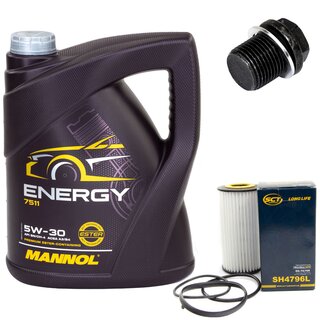 Engine Oil Set 5W-30 5 liters + Oilfilter SCT SH 4796 L + Oildrainplug 47739